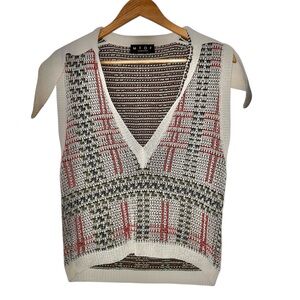 MTOF Made in Italy Cotton Blend Coral Cream Green Knit V-Neck Sweater Vest